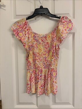 Smocked Flutter-Sleeve Blouse